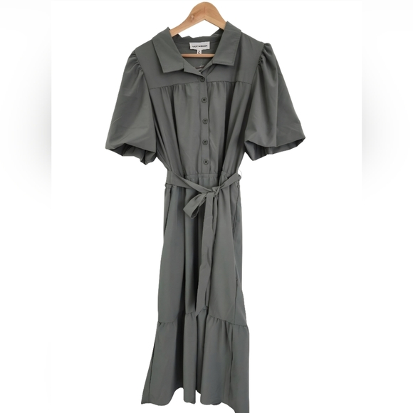 Lucky Brand Dresses & Skirts - Lucky Brand SMOKEY Olive Green Maxi dress with Belt Sz L